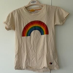 Aviator Nation Kids Cream Tee with Rainbow Graphic